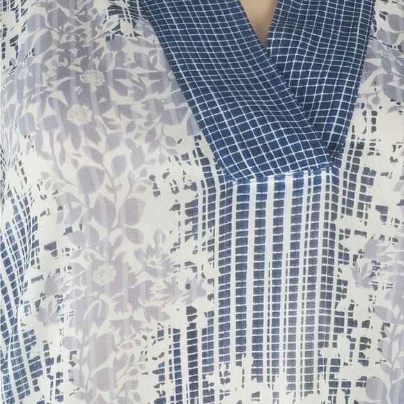 CAbi Blue & Grayish Purple Floral Semi Sheer Top - Picture 4 of 6